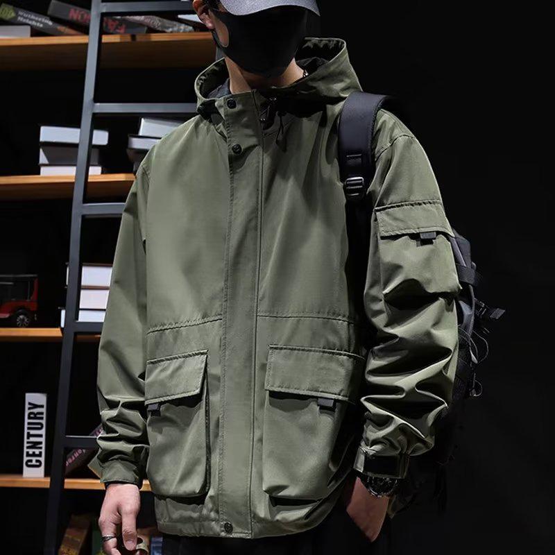 

Мужская водонепроницаемая и ветрозащитная альпинистская куртка с капюшоном - Легкая, осенняя, однослойная, для повседневной носки на открытом воздухе Extra Large армия зеленый