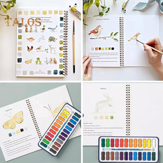 Watercolor Workbook 24 Colors Watercolor Painting Set with Brushes Spiral-Bound Water Coloring Book Art Craft Gifts for Beginners