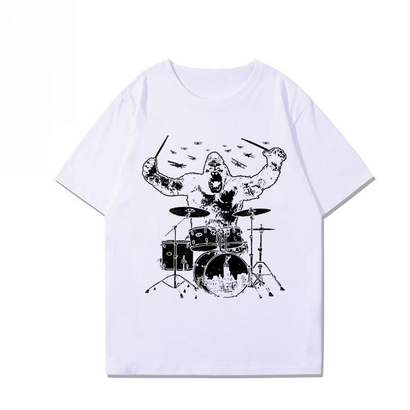 2025 Summer New Rock Drum Guitar and Instrument Printed Graphic T-shirts for Men and Women Short-sleeved T-shirts Streetwear