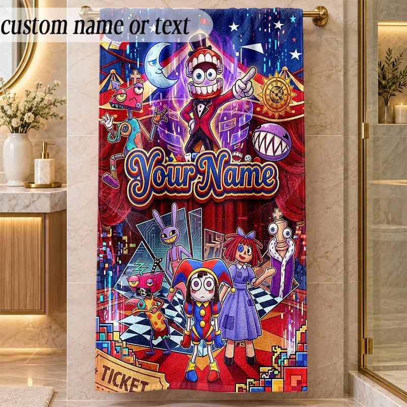 Beach TowelThe Amazing Digital Circus Custom Name Text Personalized Soft Towel for Beach Pool Indoor Home Decor Gift