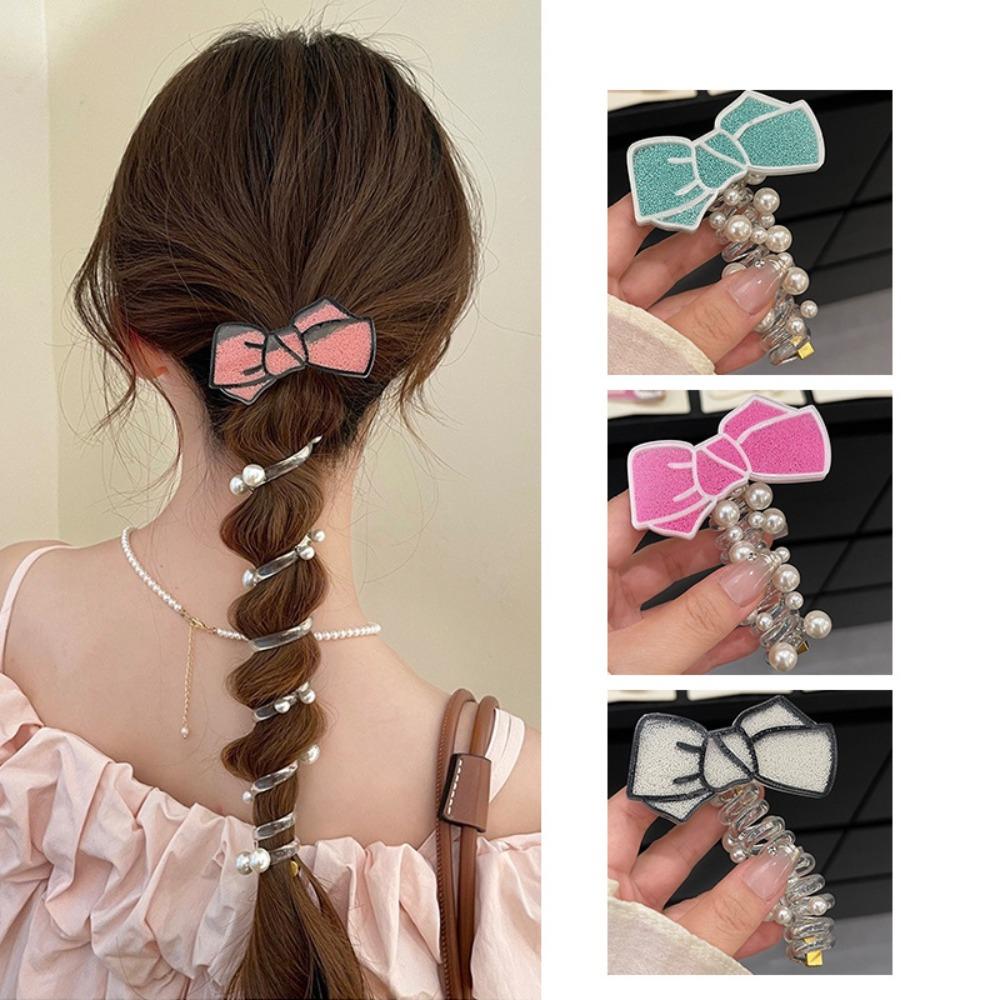 

Pearl Bow knot High Elastic High Elastic Spiral Coil New Elastic Bands Girls Style 6