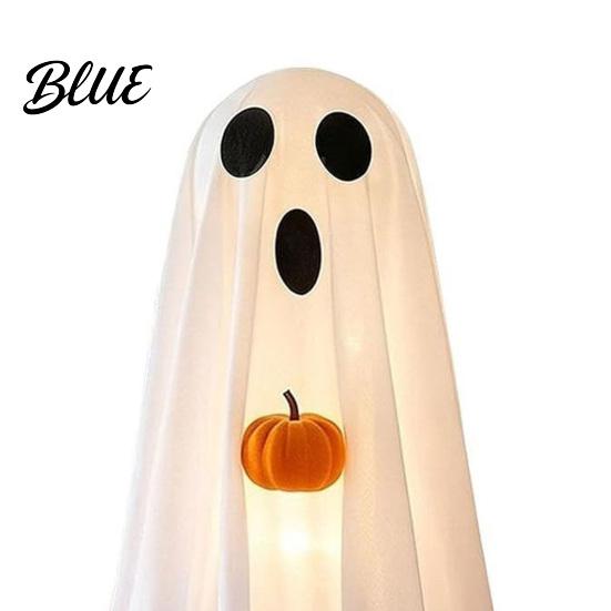 Indoor Window Ornaments Creepy Cute Decoration White Light-Up Halloween Ghost with Pumpkin Holiday Figurines Standing Tabletop for Home Party