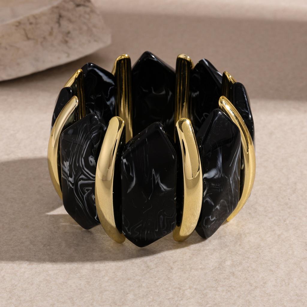 7 Styles Vintage Thick Resin Acrylic Bangles for Women Geometric Wide Chunky Elastic Bracelets Wood Bangle Metal Hand Jewelry