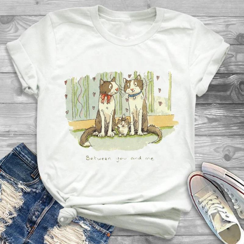 Lovely Style Pet Print T-Shirt Crew Neck Casual Short Sleeve T-Shirt Spring Summer Women's Clothing Fashion Simple Short Sleeve