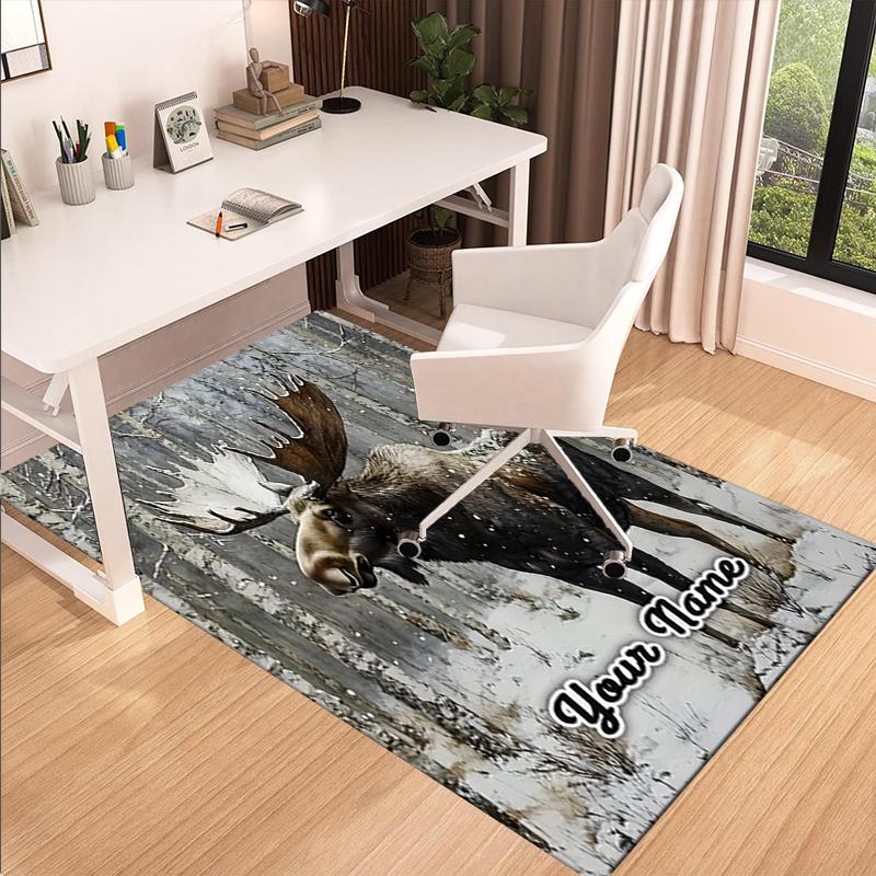 1PC Custom Name Moose Winter Forest Theme Floor Mat Ideal for Living Room, Game Rooms, Office, Bedroom,Floor Mat Playful Design