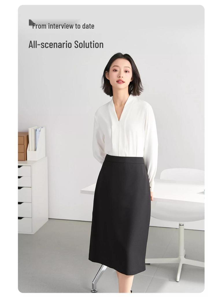 Women's White Chiffon V-Neck Professional Shirt – Elegant Formal Wear for Interviews and Office Settings