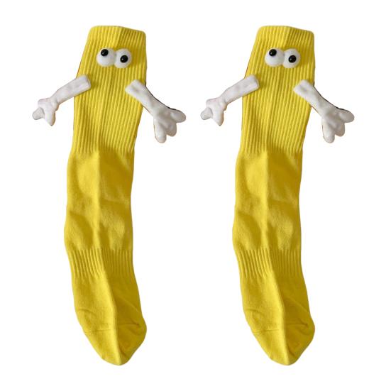 1 Pair Magnetic Hand Socks Solid Color Long Socks with 3D Character Arm Holding Hands Wearable Socks Daily Wear