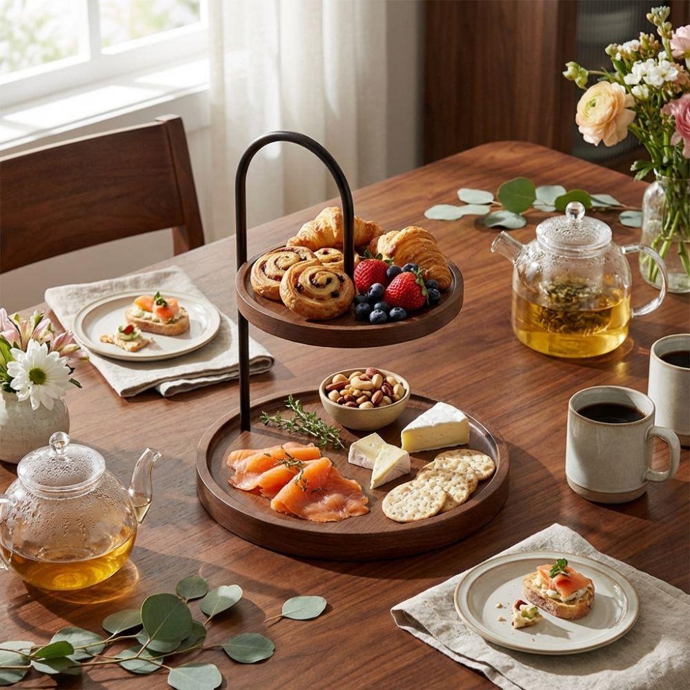 Space Saving Serving Tray Stand Double Layer Two Tier Holder Key Storage Rack  Kitchen Table