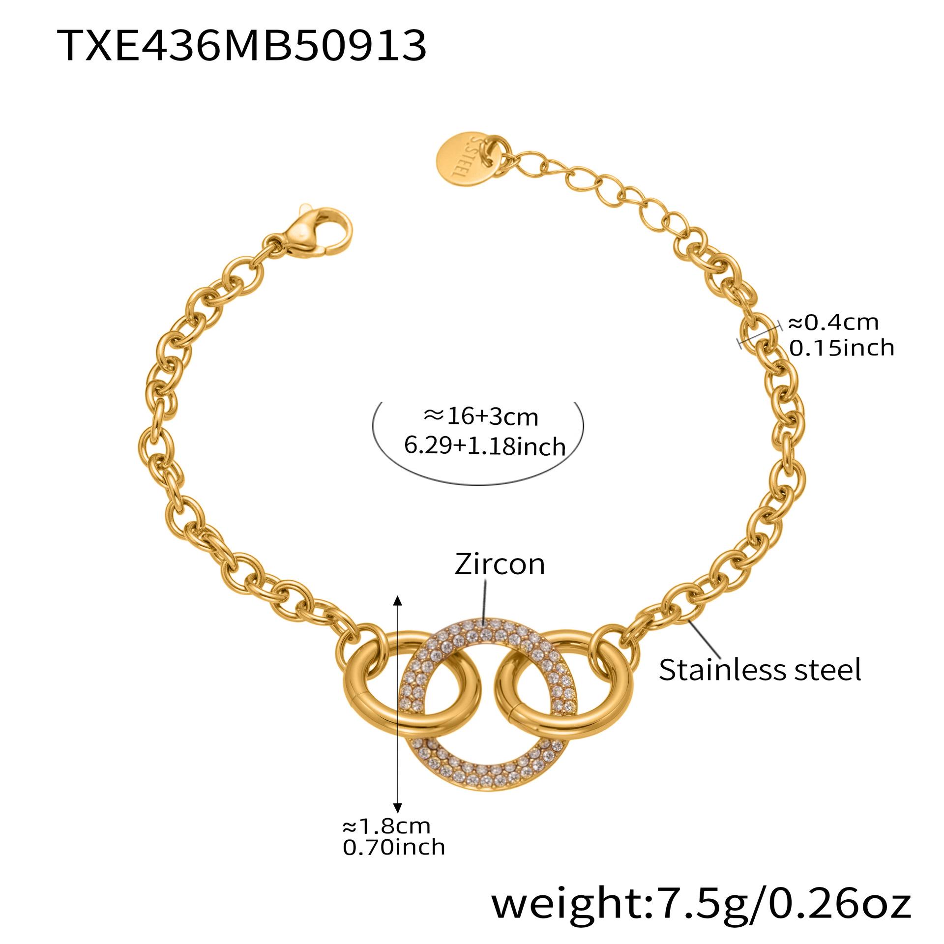 

Набор украшений из нержавеющей стали с инкрустацией цирконом Oumaijia: Ожерелье и браслет из переплетенных колец