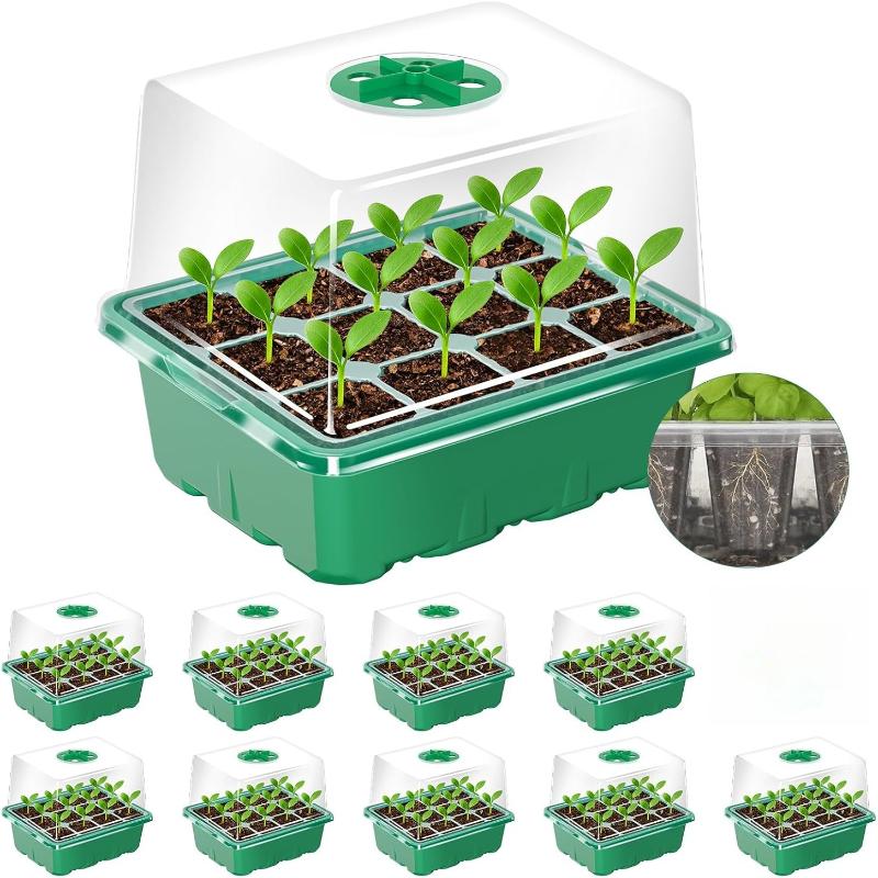 

1-5 шт. Увеличенный трехсекционный набор ящиков для рассады с 12 ячейками и крышкой, горшок для выращивания суккулентов и овощей для садоводства и ухода за растениями 1PCS(19×15×15cm) зелёный