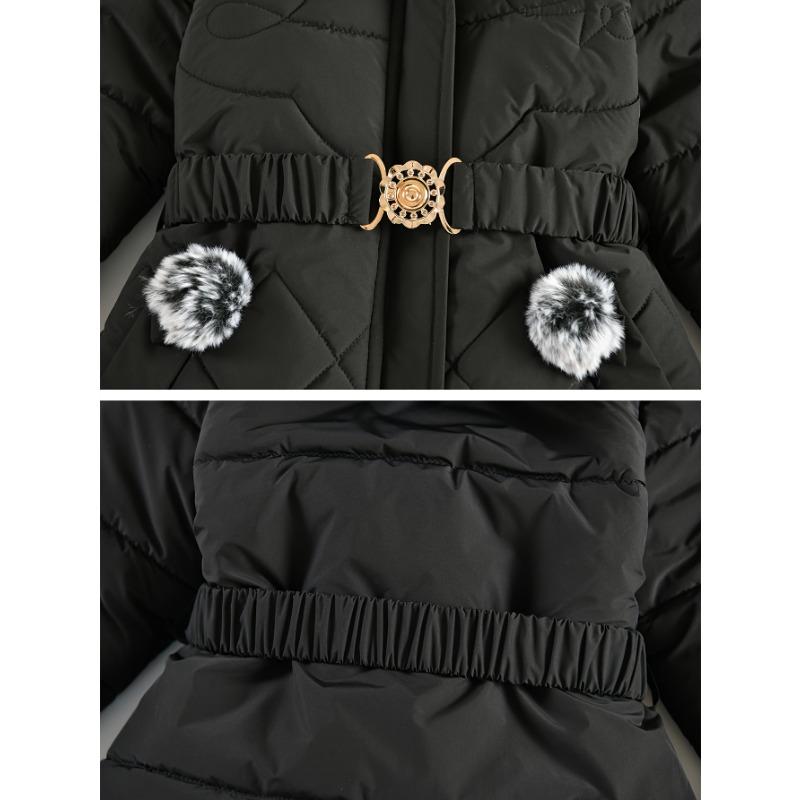 [Stylish Coat] Winter Coat | Stylish Girls' Parka with Faux Fur Hood, Heart-Shaped Diamond Pattern, Warm Mid-Length - Beige, Polyester