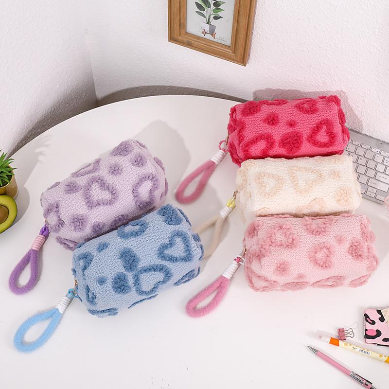 Cute Pink Plush Pen Case With Spacious Design For Girls Stationery Organizer For School Use