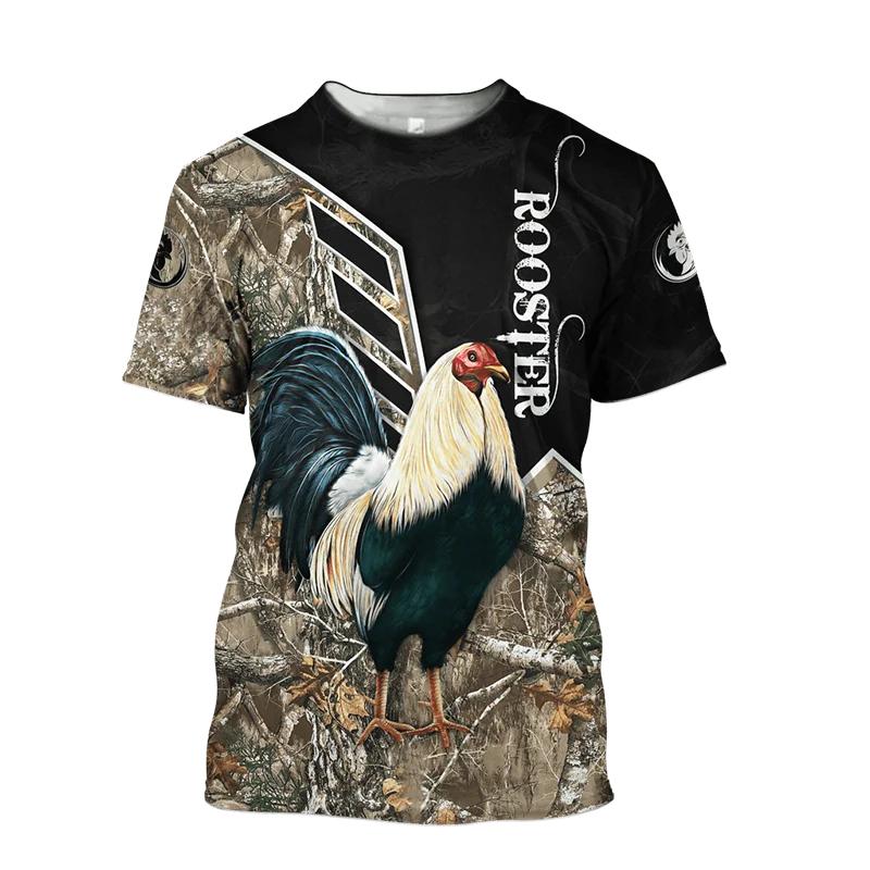 Men's 3D Digital Rooster Pattern Short Sleeve Crew Neck T-shirt, Tees For Men, Stylish And Cool Tops For Summer Street Wear And Outdoors Activities