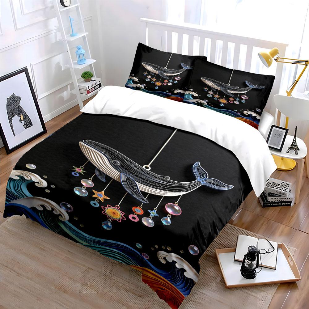Whale, Stars, Waves Pattern. Bedding Sets Duvet Cover Sets Duvet Covers Pillowcases(1 * Duvet Cover 2 * Pillowcases, Without Duvet Insert)