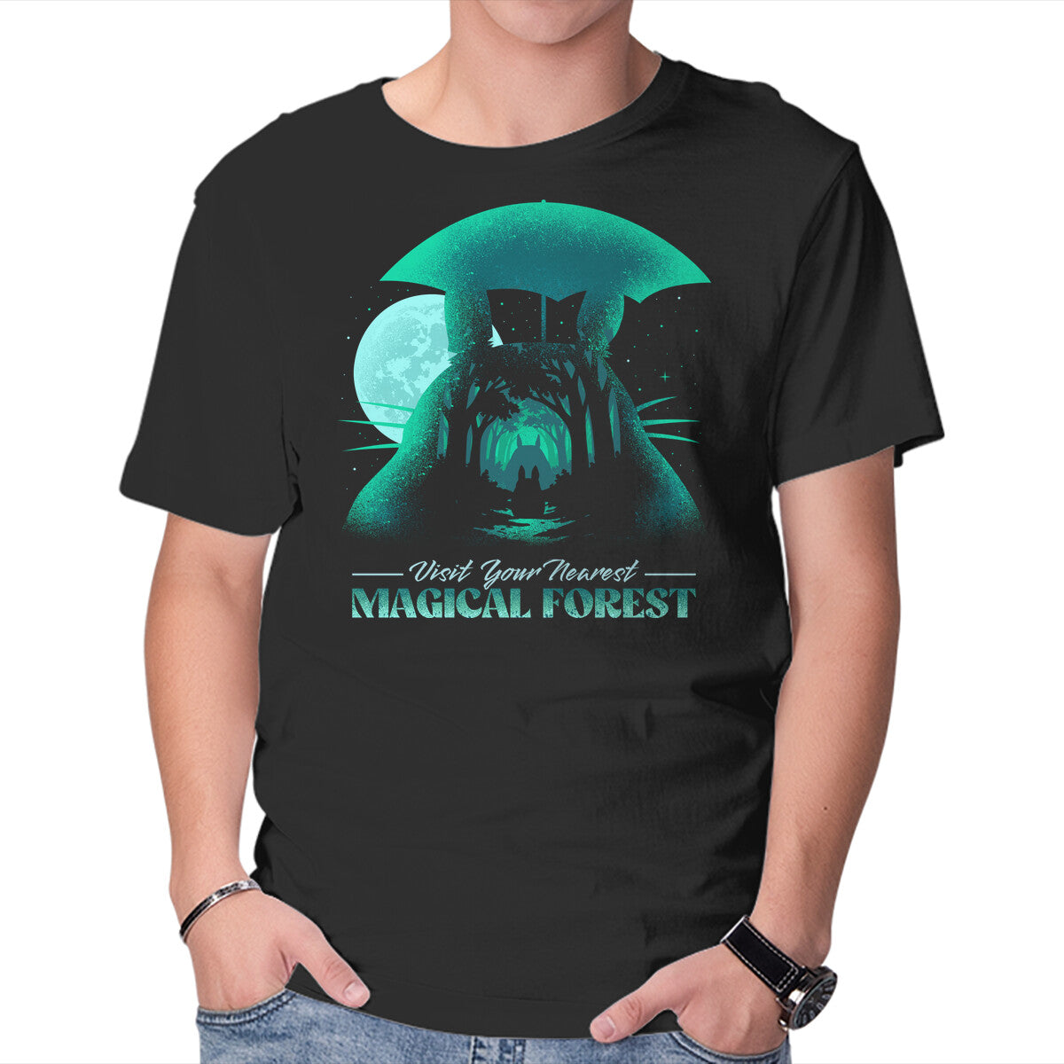 Unisex Crew Neck T-Shirt Visit Your Nearest Magical Forest Graphic Short Sleeve Casual Tee M