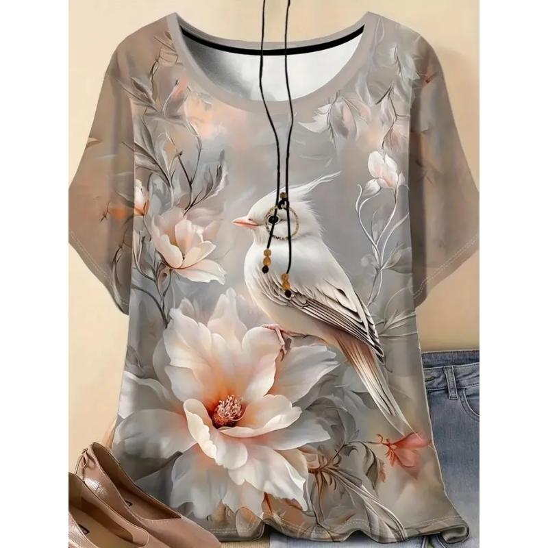 Fashion Women's Crew Neck T-Shirt Crew Neck Short Sleeve 3D Color Printing