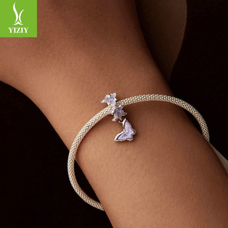 Purple Butterfly Iris Diy Pendant Accessories, Romantic And Noble S925 Sterling Silver Beads.