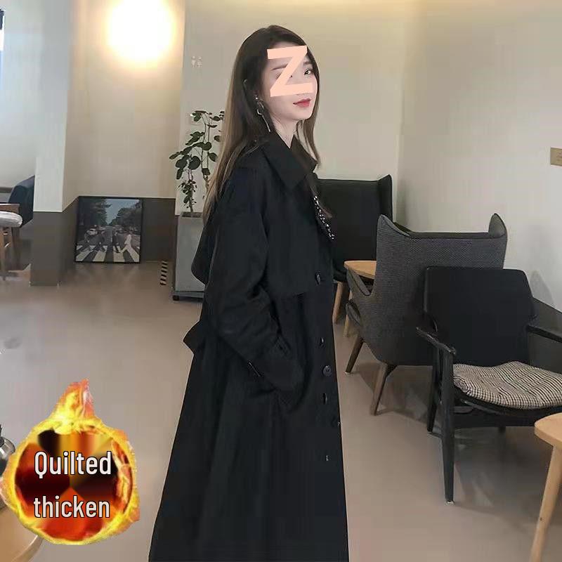 Damski jesienny płaszcz trencz z drapowaniem 2025: Średniej długości, Styl brytyjski, Za kolano, Bogini szyk