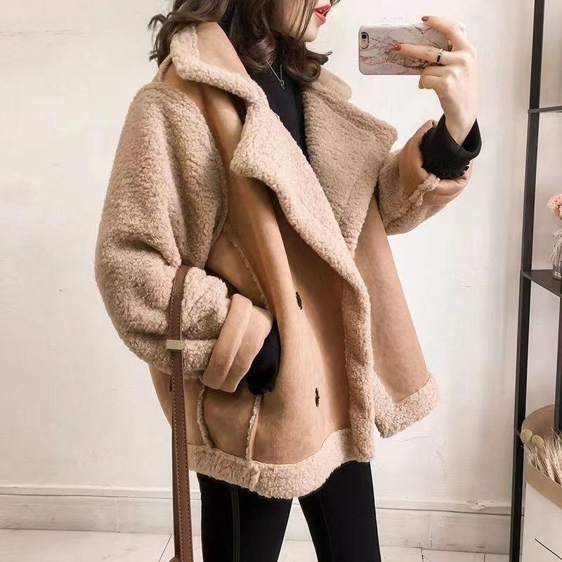 Lamb Wool Coat Women's Autumn and Winter New Granular Lamb Wool Thickened Fur Integrated Small Locomotive Suit
