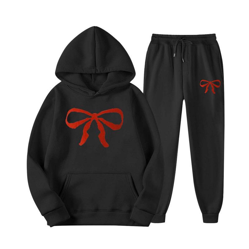 Unisex Casual Hoodie and Sweatpants Set - Loose Fit, Bowknot Printed