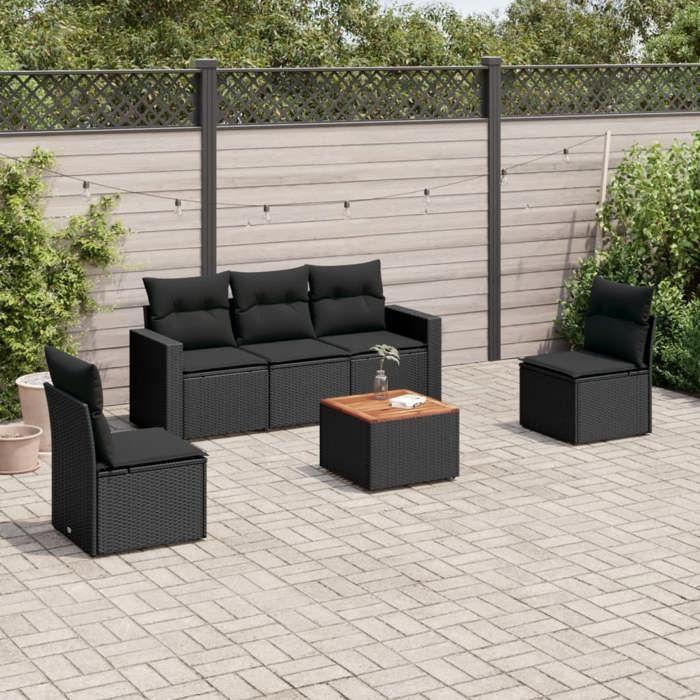 VidaXL Garden Lounge Set with Cushions 6 Pcs, Patio Sofas, Patio Furniture Set, Outdoor Furniture, Black 3256391