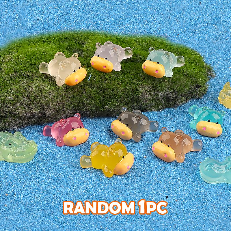Cartoon Mini Luminous Small Hippopotamus Miniature Figurines Landscape Decoration Diy Home Decoration Accessories Gifts