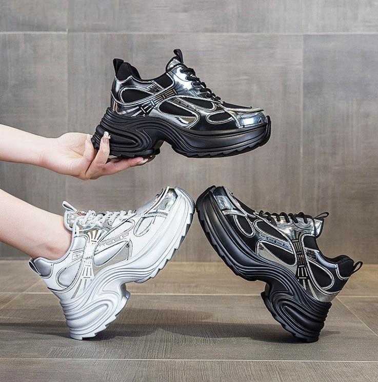 Fashion 9CM Chunky Sneakers for Women Genuine Leather Women Casual Shoes Women Spring Fashion Sneakers Walking Shoes Platform Heel Wedge