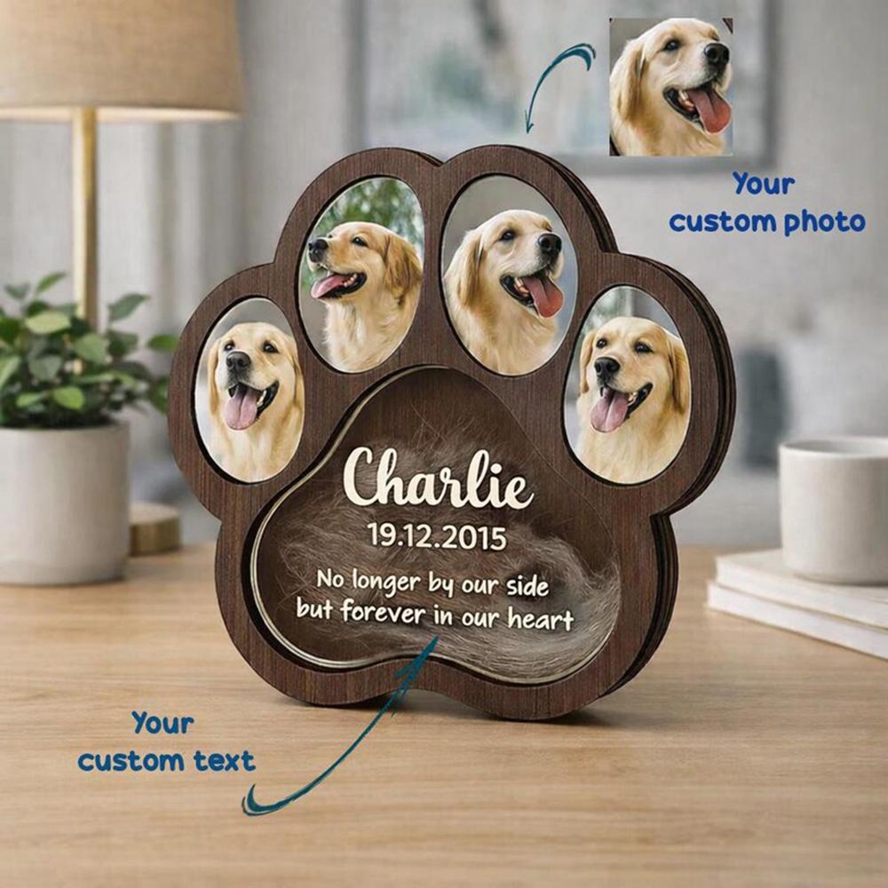 

Personalized Pet Fur Keepsake Box Custom Wooden Picture Frame for Pet Paw Print Memorial Card Beautiful Memory Souvenir for Pet