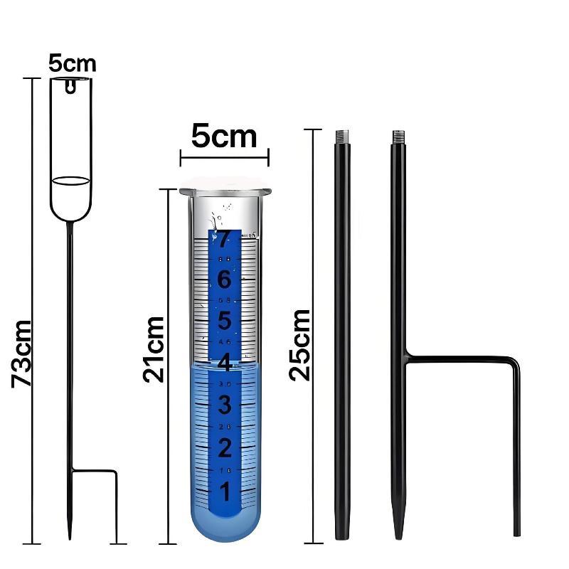 Glass Rain Gauge Clear Accurate Scale 7 Inch Capacity Sturdy Ground Stake for Patio Outdoor Rain Monitoring