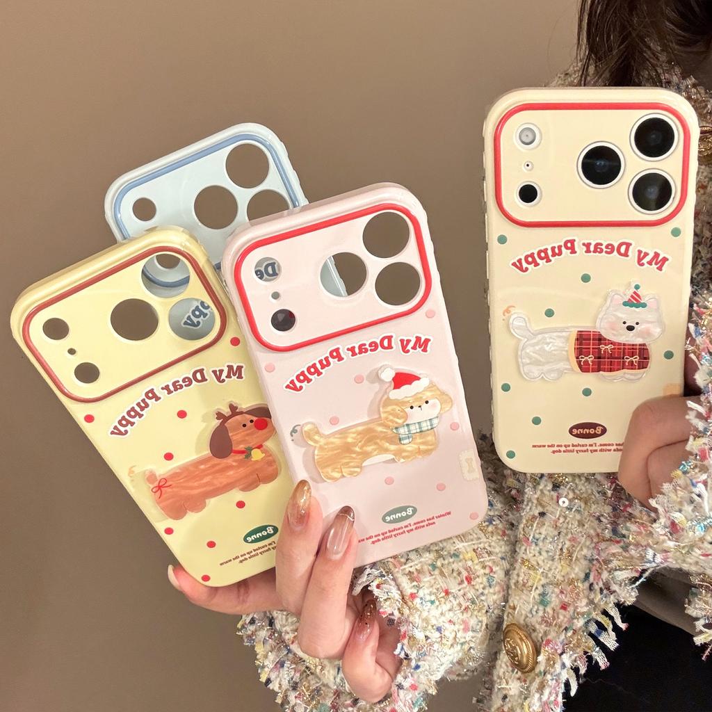 Suitable for cartoon puppies with shell pattern iphone17Apple16promax Phone case13Three-Dimensional14Soft15Christmas