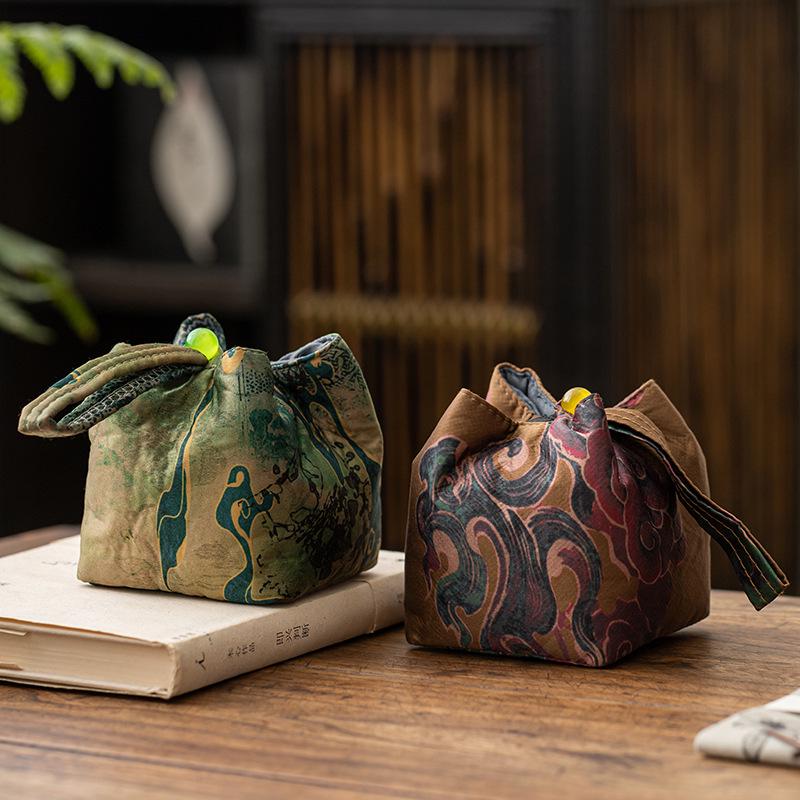 Portable Silk Travel Tea Set Bag for Outdoor Tea Ceremony