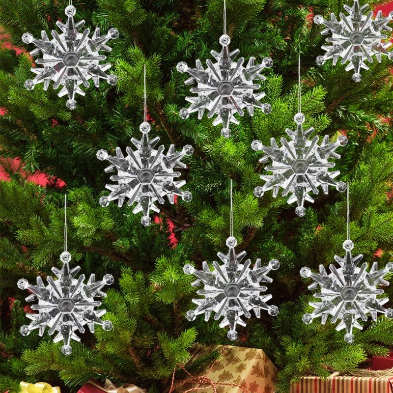Christmas Acrylic Snowflake Pendant Transparent Crystal Snowflake Xmas Tree Hanging Ornaments DIY Home New Year Party Decoration