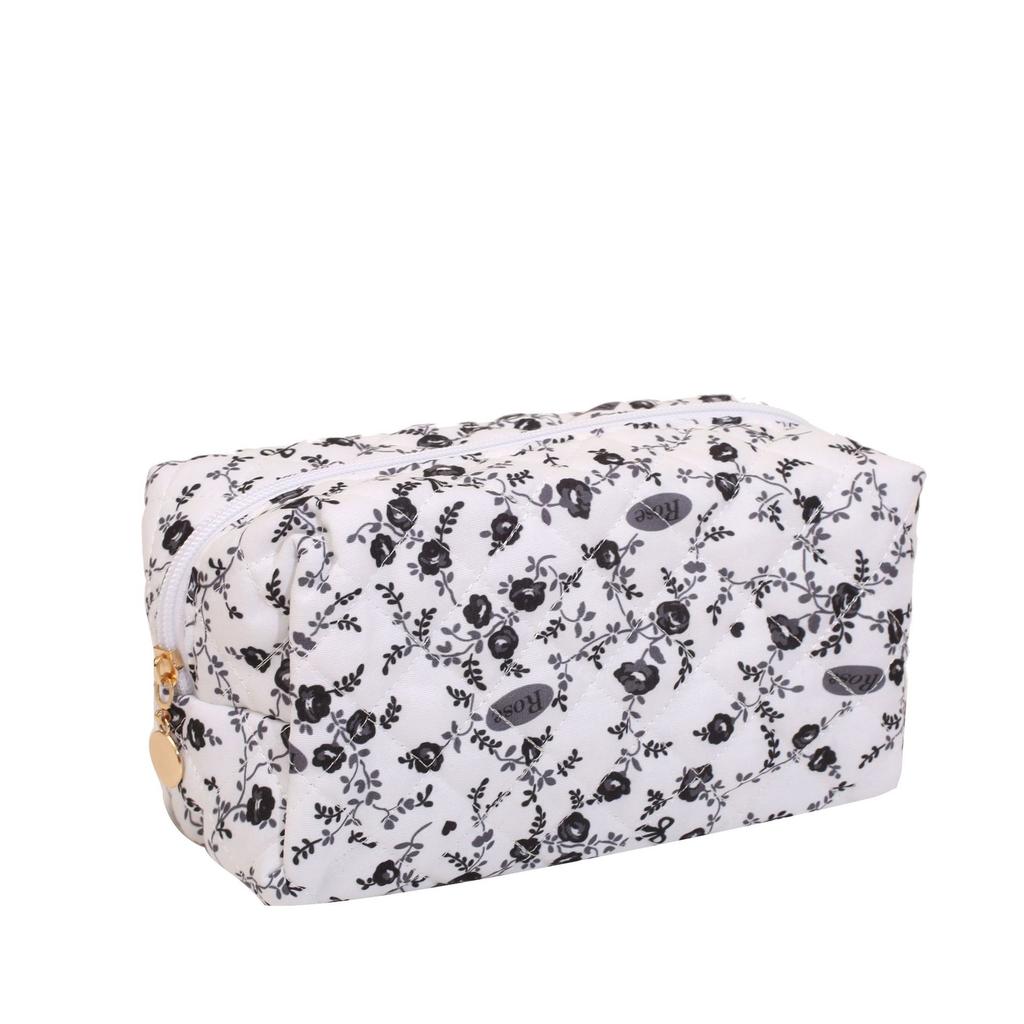 Módny štvorcový dámsky clutch taštička na make-up prenosná roztomilá dámska kozmetická toaletná taštička kabelka so zipsom s potlačou mašle