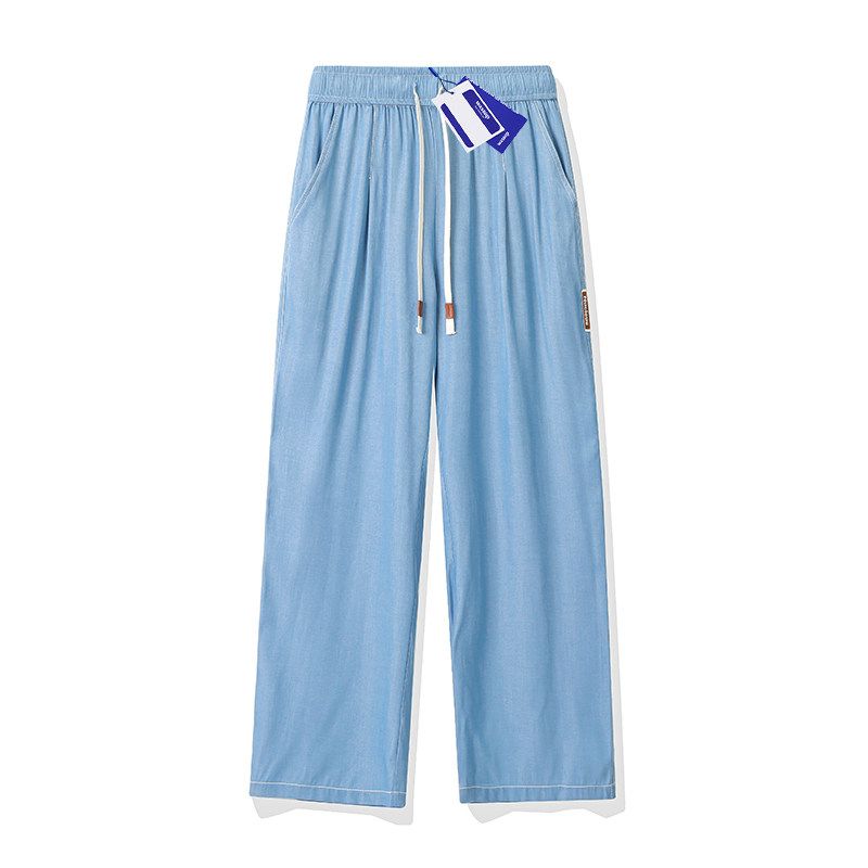 

Wassup Trendy Brand Pants for Men, New Summer Style, Loose Fit, Ice Silk Sweatpants for Men, Cool and Casual Long Pants for Teenagers Blue M