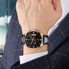 NIBOSI Men's Watch Leather Strap Chronograph Waterproof Brand Analog Business Wristwatch Stylish Casual Big Face Gentleman Luxury Gift Gold Black