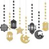 Gold Silver Eid Mubarak Banners Glitter Paper DIY Paper Star Moon Lantern Pull Flag Ceiling Hanging Ramadan Kareem Decor