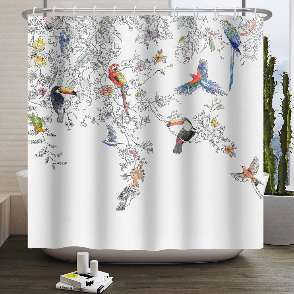 Bathroom Curtain with Fabric 180x180 Colorful Floral Spring Blossom Tree Boho Bathtub Waterproof Shower Curtains With Hooks
