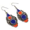 Lapis Lazuli Red Coral Earrings Tibetan Boho Vintage Nepali Jewelry 2.4" NE 5306