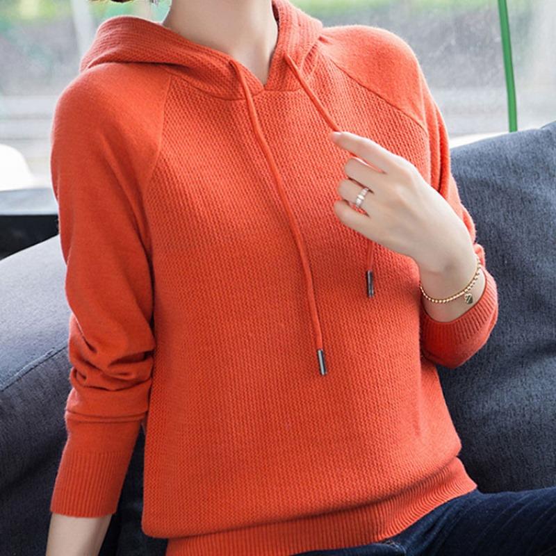 Autumn Winter Hooded Knitted Sweater for Women Long Sleeved Pullover Style Casual Sweater for Women As A Base Inner Layer