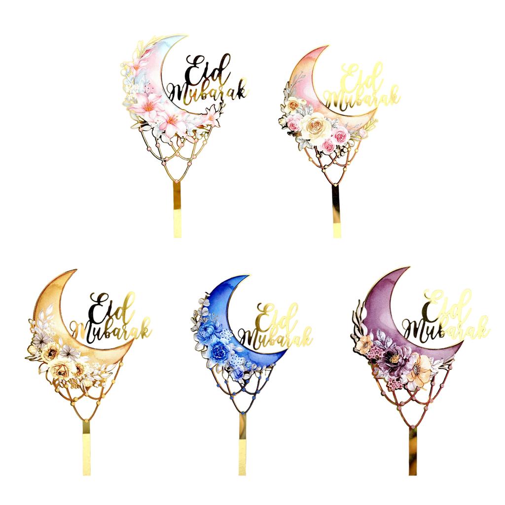 5 Pack Cake Toppers Set Eid Theme Holiday Cake Decors Party Supplies Birthday Cakes Decorations for Festival Cake