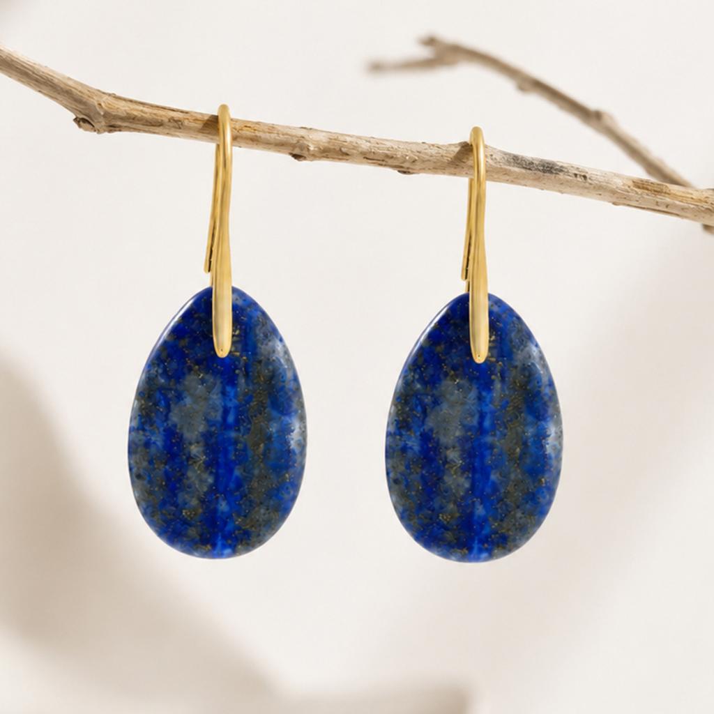 Women Natural Gem Water Drop Earrings European Popular Amethyst Lapis Lazuli Elegant Fashion Ear Accessory