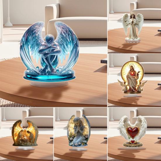 2D Flat Table Sign Acrylic Prayer Wings Angel/Fairy/Nativity Scene Desktop Ornament for Tabletop Shelf Mantel Decor