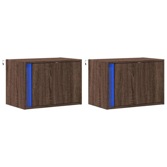 VidaXL Tables de chevet murales avec lumières LED 2 pcs chêne marron, table de chevet flottante, support de téléphone, table 852102