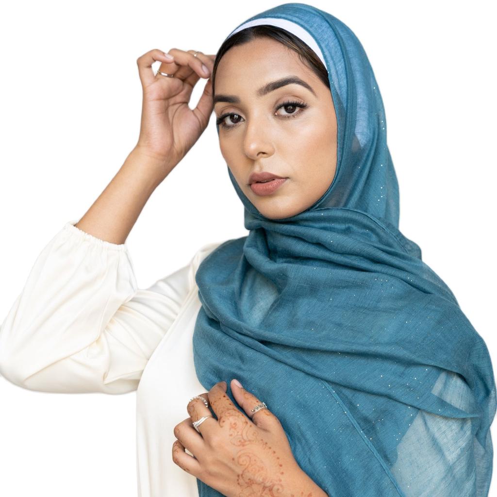 Shimmer Glitter Cotton Viscose Hijab Scarves For Women Muslim Long Shawls Headscarf Wraps Solid Headbands Stole Bufandas Turbans
