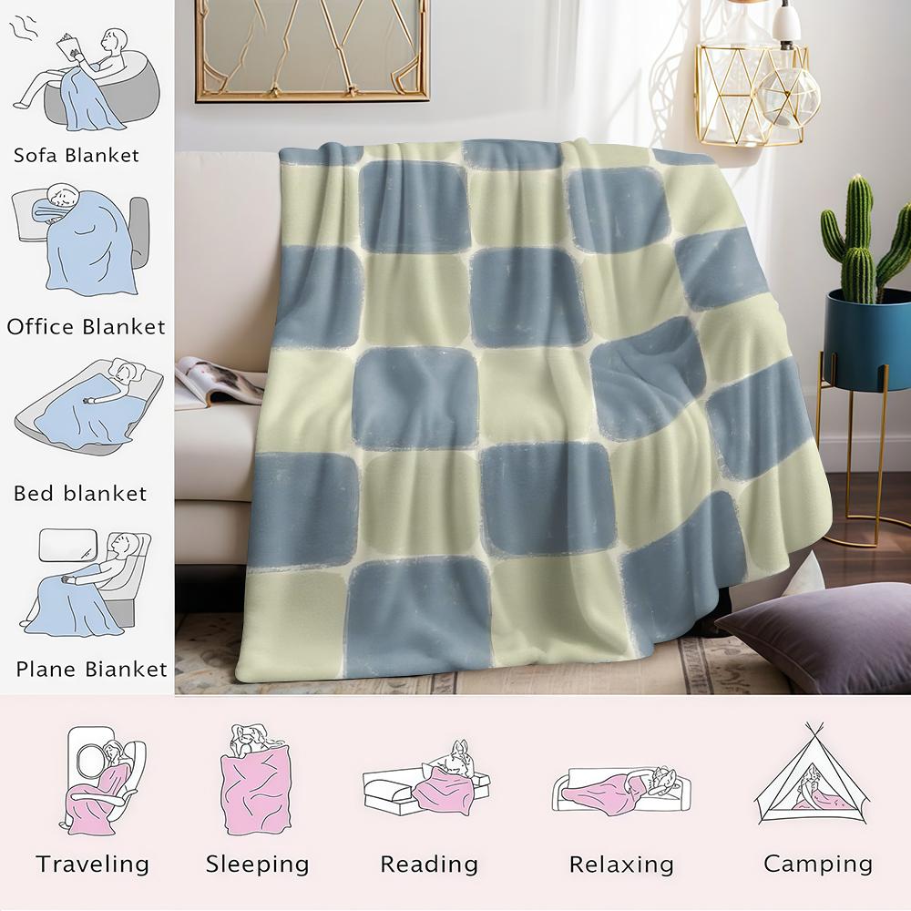 Dusty Blue Checkerboard Flannel Blanket Warm Soft Halloween Christmas Couch Warm Cozy Decorative Decor Gift for All Season