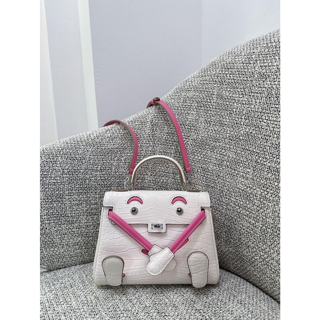 Millennium Doll Bag Smiley Face Bag Genuine Leather Mini Handbag First Layer Cowhide Alligator Pattern Shoulder Messenger Bag Women