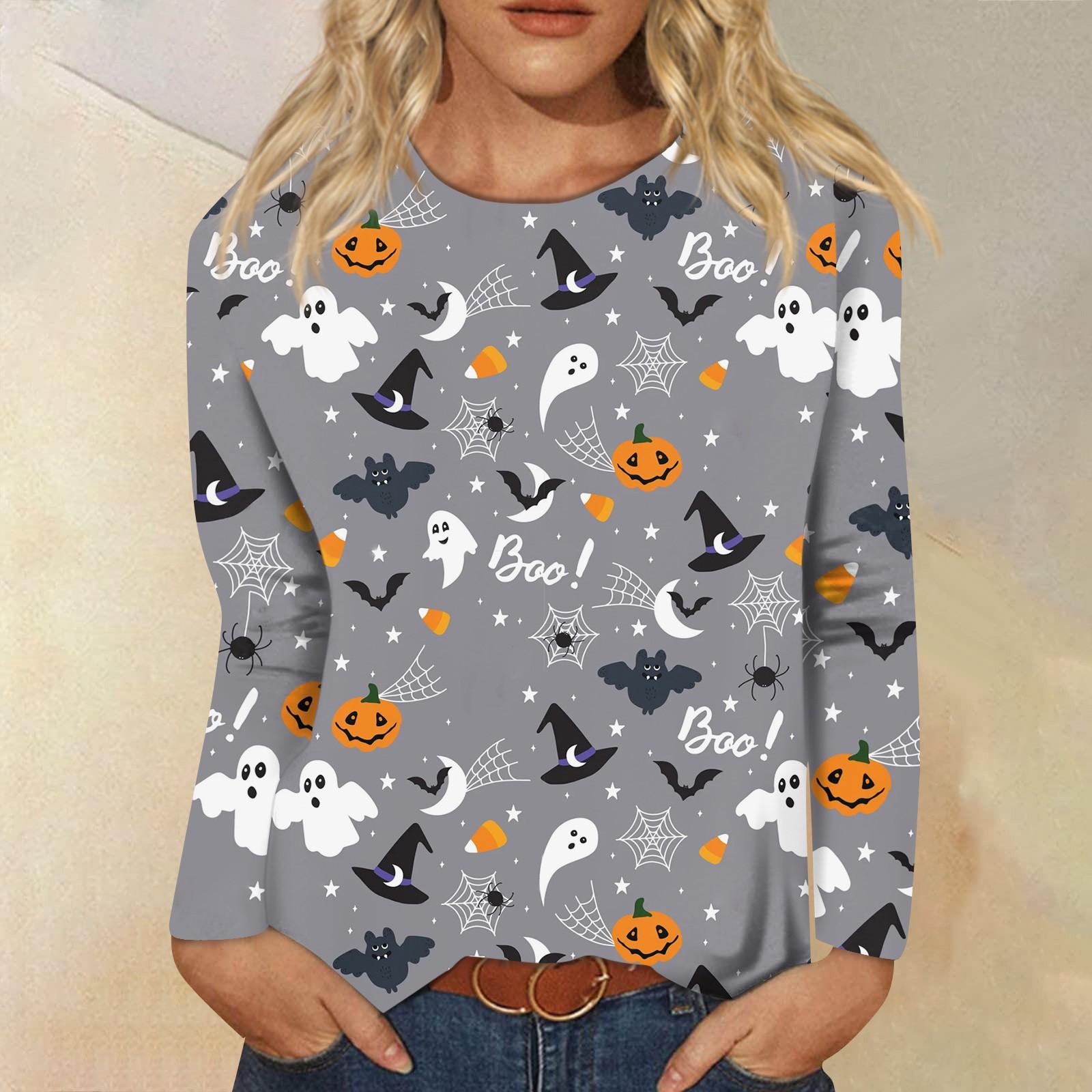 

Женский модный повседневный топ с длинным рукавом в полоску на Хэллоуин и круглым вырезом с принтом XXXL