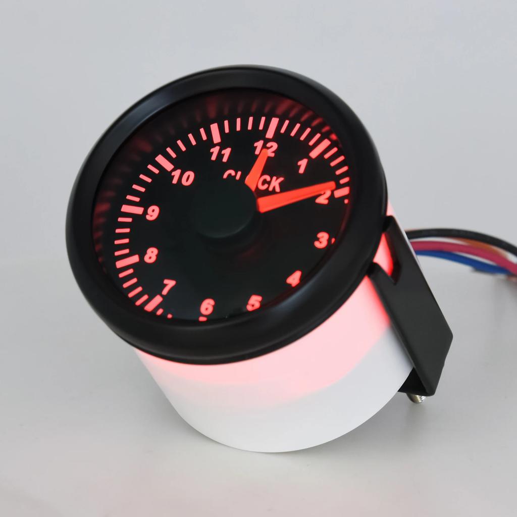 52mm Clock Gauge with Red Backlight 0-12 Hours Instrument 2inch Hour Meters for Car Boat Yacht Show Clock Meters 9-32V Universal