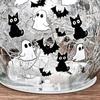 Crackle LED Glass Ball Lamp Halloween Ghost Bat Cat Cracked Ball Light with Warm Light for Halloween Walkway Path Garden Tabletop Decor