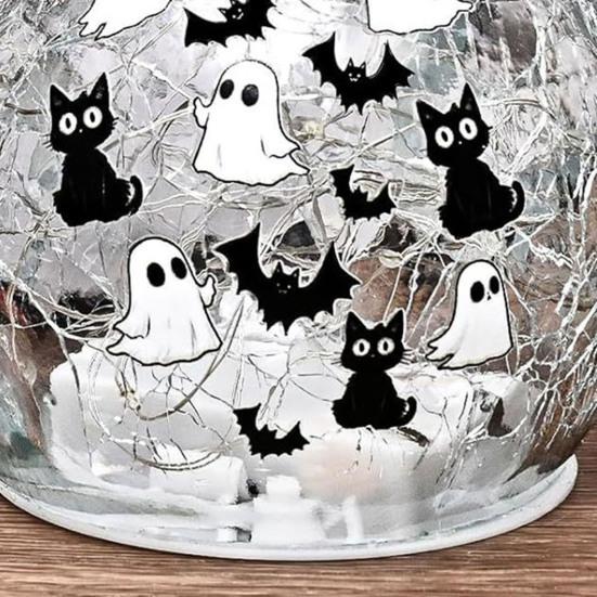 Crackle LED Glass Ball Lamp Halloween Ghost Bat Cat Cracked Ball Light with Warm Light for Halloween Walkway Path Garden Tabletop Decor